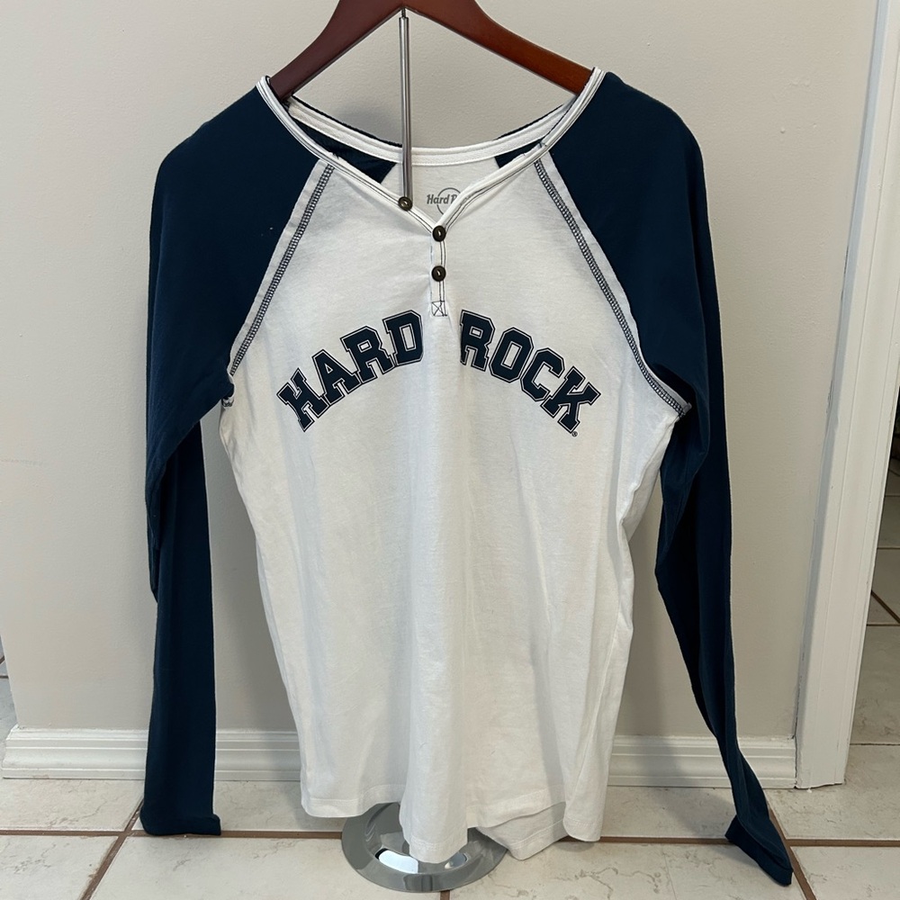 Hard Rock Sz M Raglan Shirt - White and Blue